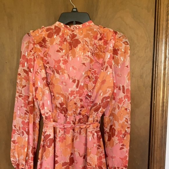Relist9/28 LC Lauren Conrad floral print dress ruffle & metallic details boho XS - Picture 15 of 17